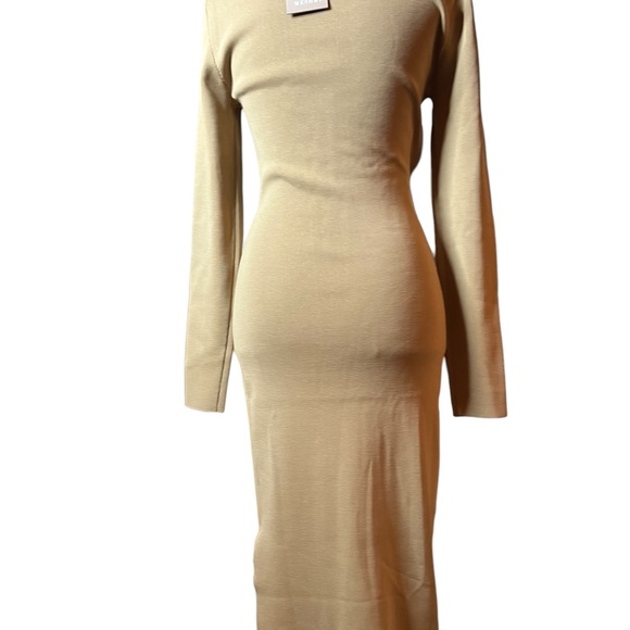 New Meshki Mila twist front knit midi dress size M almond color. A6 - Picture 4 of 4